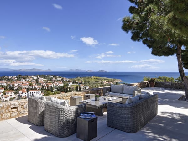 One of several panoramic sitting areas on the long terrace outside the ground floor of the main house.